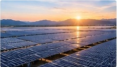 Illustrative solar panels at sunset